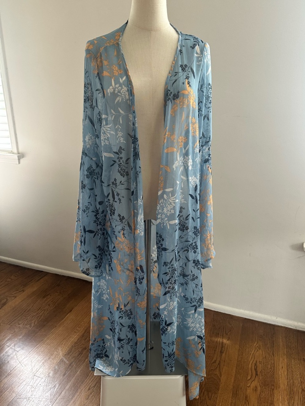 A Beautiful Soul Blue Floral Kimono Duster | Sheer Boho Open Front Layer OS